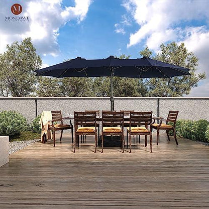 MONDAWE 15ft Double Sided Patio Umbrella with Solar Lights (Base Included) Large Outdoor Table Umbrella Rectangular Market Umbrella with Hand Crank 36 LED 12 Ribs for Outside Backyard Poolside - CookCave