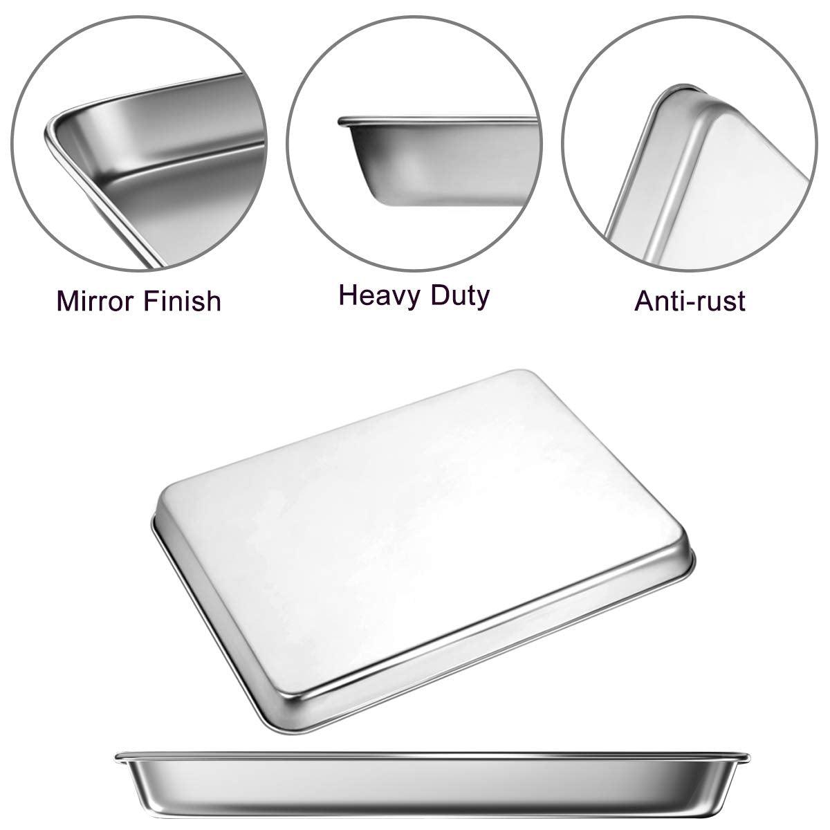 Cookie Sheets Pans for Toaster Oven，Small Stainless Steel Baking Sheet Tray, BYkooc Dishwasher Safe Oven Pan, Anti-rust, Sturdy & Heavy, 9 x 7 x 1 & 10 x 8 x 1 inch, 2 pcs/set - CookCave