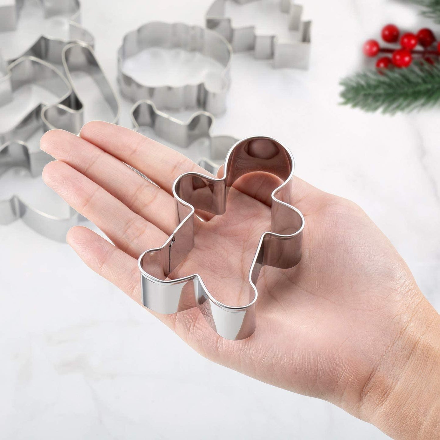 Christmas Cookie Cutters, 8Pcs Winter Holiday Cookie Cutter Set, Stainless Steel Metal Cutter with Gingerbread Men,Christmas Tree,Snowflake, Candy Cane, Angel, Santa Face,Stocking,Mitten - CookCave