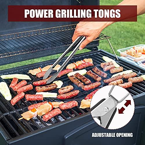 MAGIC FLAME 5PC Grill Tools Set - 18" Heavy Duty BBQ Accessories with Spatula, Fork, Knife, Brush, BBQ Tongs - Ideal Gift for Men - Stainless Steel Extra Long Barbeque Grilling Accessories for Outdoor - CookCave
