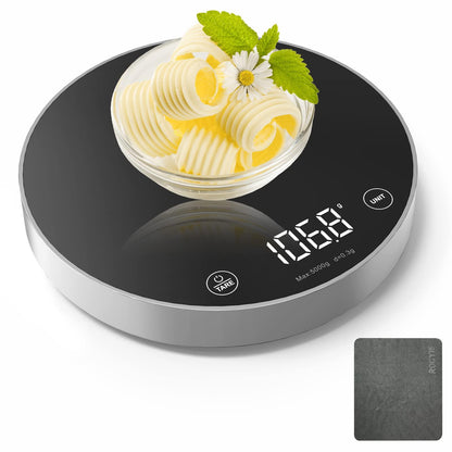 Rocyis Food Scale Digital Weight Grams 5KG/11lb Max Weight with 5 Units,0.1g/0.01oz Precise Graduation LED Display and Tare Function, Baking Scale for Weight Loss, Tempered Glass(Silver) - CookCave