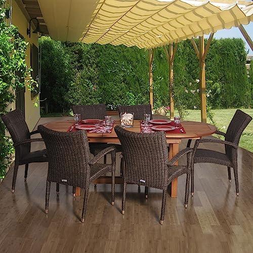 Amazonia Lemans 7-Piece Outdoor Dining Table Set | Eucalyptus Wood and Wicker Chairs| Ideal for Patio and Indoors - CookCave