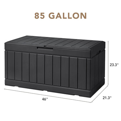 Devoko 85 Gallon Deck Box Lockable Resin Outdoor Storage Box waterproof Outdoor Container for Patio Furniture Cushions, Pillow and Pool Toys (Black) - CookCave