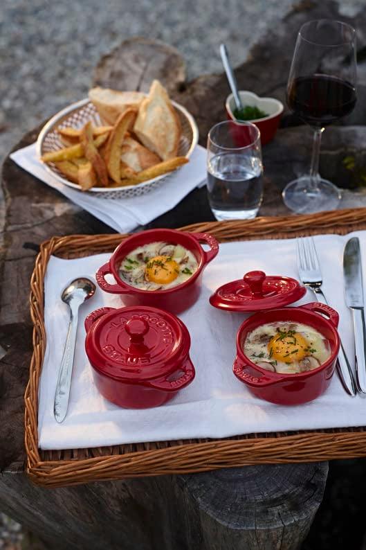 STAUB Ceramics Dutch Oven 3-piece Mini Round Cocotte, Cherry - CookCave