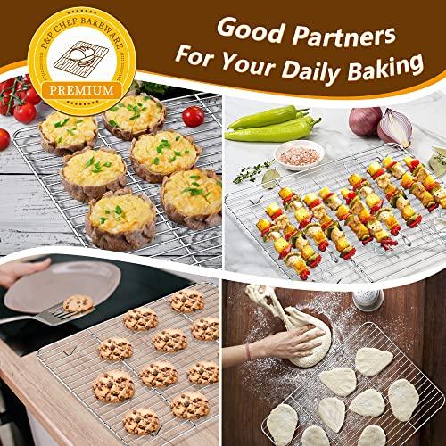 P&P CHEF Baking Sheets and Racks Set (2 Sheet + 2 Rack), Stainless Steel Baking Pan Cookie Sheet with Cooling Rack, Size 16''x12''x1'', Non Toxic & Healthy & Easy Clean - CookCave