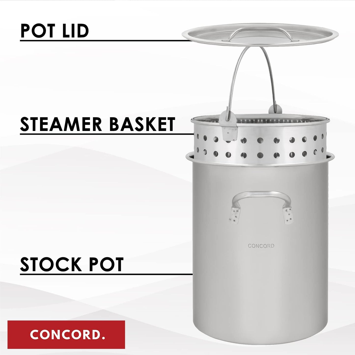 CONCORD 36 QT Stainless Steel Stock Pot w/Basket. Heavy Kettle. Cookware for Boiling (36) - CookCave