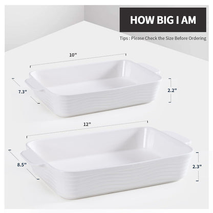 SIDUCAL Bakeware Set of 2, Ceramic Baking Dish for Oven, Baking Pans Set for Cooking, Cake Dinner, Kitchen -White - CookCave