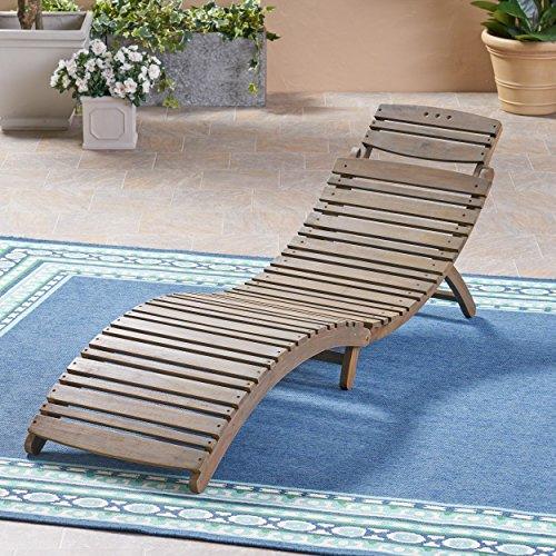 Christopher Knight Home Tycie Outdoor Acacia Wood Foldable Chaise Lounge, Gray Finish - CookCave