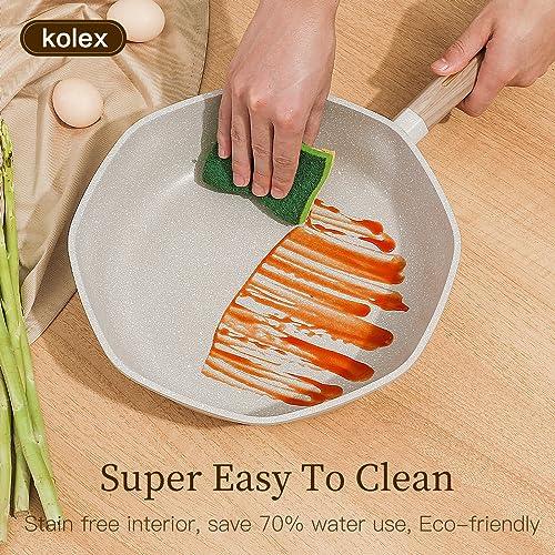 KOLEX Nonstick Deep Frying Pan Skillet, 11 Inch Saute Pan with Lid, Stay-cool Handle, Chef Pan Healthy Stone Cookware Cooking Pan, Induction Compatible, PFOA Free (White Granite, 11 Inch) - CookCave