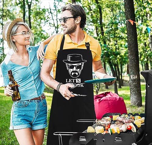 Kaidouma Funny Cooking Aprons for Men - Let’s Cook - Men's Black Funny Kitchen Chef Grilling BBQ Aprons with 2 Pockets - Birthday Father’s Day Christmas Gifts for Dad, Husband, Boyfriend, Movie Fans - CookCave