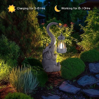 Solar Outdoor Garden Statues Lights, Elephant Figurines with Cute Birds Garden Sculpture Decor, Lucky Elephant Birthday Gifts for Women, Men or Daughter, Unique Housewarming Gifts and Yard Decoration - CookCave