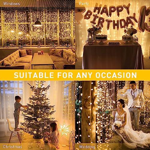 JMEXSUSS 600 LED Christmas Curtain Lights Outdoor, 9.5x19.6ft Christmas String Lights Plug in with Remote, 8 Modes Wall Hanging Lights for Bedroom Party Backdrop Wedding Christmas Decor, Warm White - CookCave