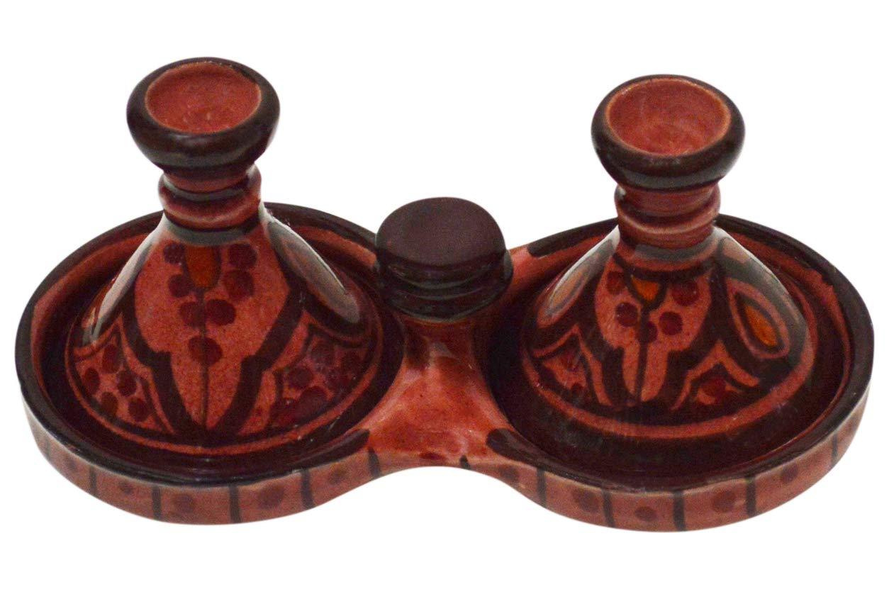 Moroccan Handmade Tagine Double Spice Holder seasoning Container Burgundy - CookCave