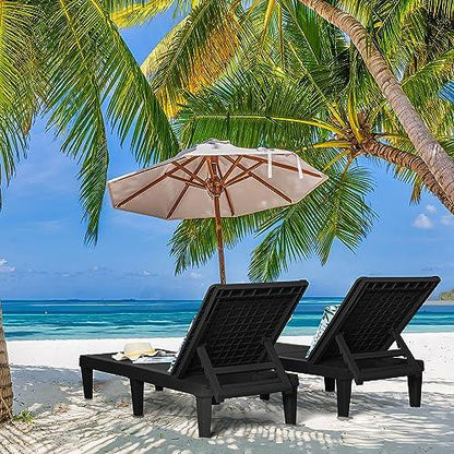 Devoko Outdoor Chaise Lounge Chair Set of 2 for Outside Pool Patio, Adjustable Waterproof Easy Assembly Chaise Lounge Outdoor (Black) - CookCave