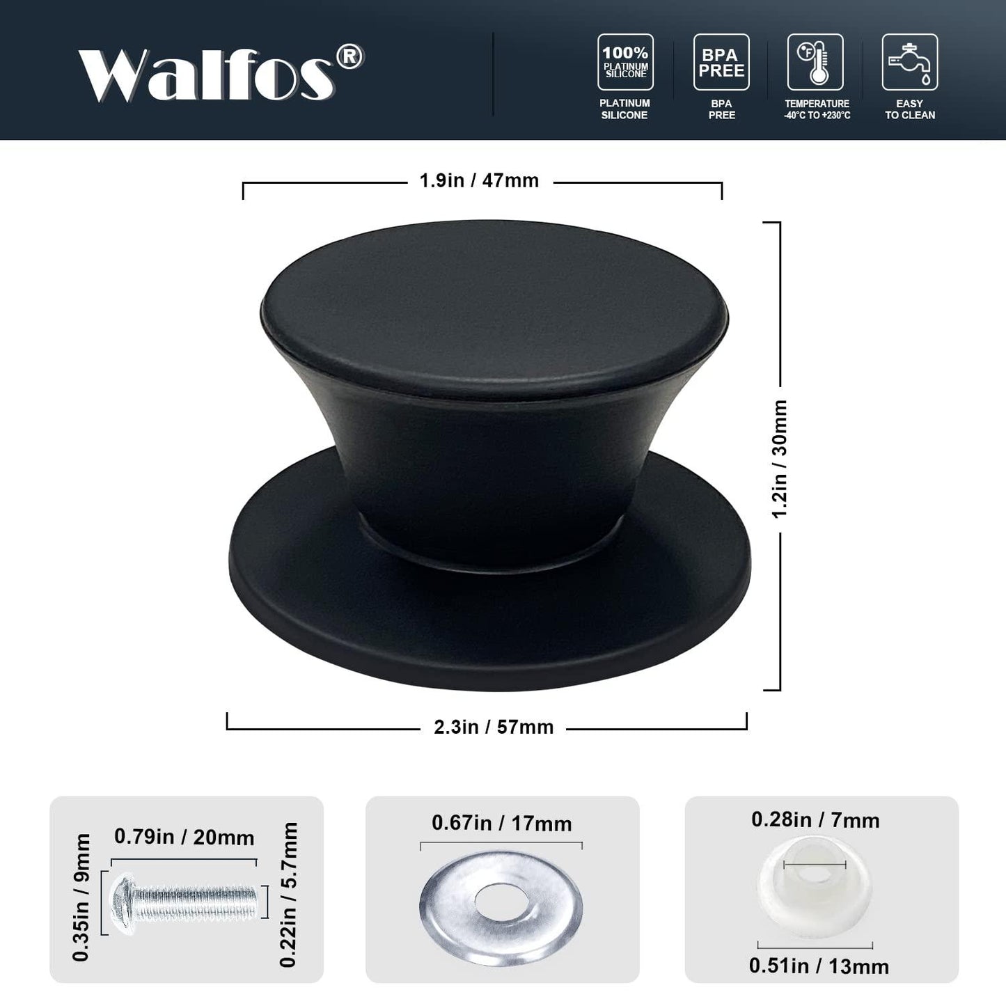 Walfos Universal Silicone Pot Lid Replacement Knob, Heat Resistant Pan Lid Holding Handles, Dishwasher Safe, BPA Free, Great for Slow Cookers, Skillets and Kitchen Cookware Covers, 1 Pack - CookCave