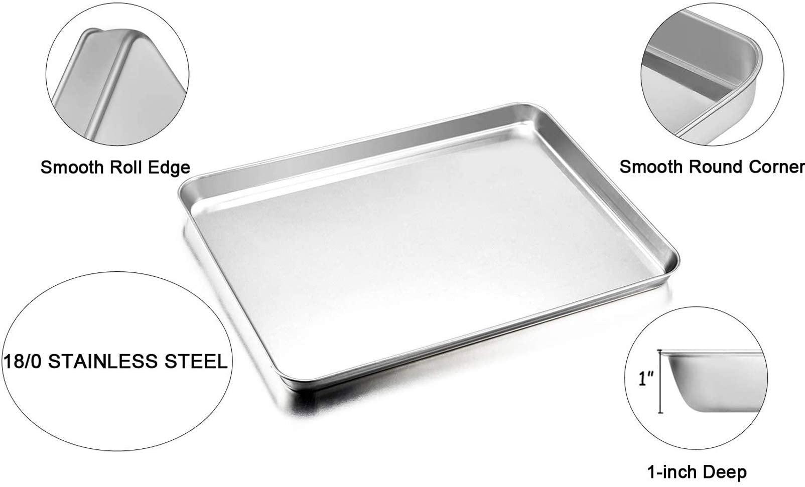 TeamFar Baking Sheet Set of 2, Baking Pans Tray Cookie Sheet Stainless Steel, Non Toxic & Healthy, Mirror Finish & Rust Free, Easy Clean & Dishwasher Safe - CookCave