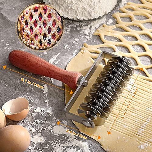 Stainless Steel Lattice Dough Cutter, Dough Lattice Roller Cutter with Wood Handle, Cookie Pie Pizza Bread Pastry Crust Roller Cutter, Household Time-Saver Baking Pastry Tools for Pie Pizza Biscuits - CookCave