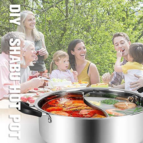 Hot Pot with Divider, Shabu Shabu Hot Pots Food Grade Stainless Steel Chinese Dual Sided Pot Set for Induction Cooktop Gas Stove - CookCave