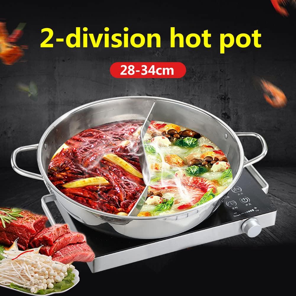 Hot Pot Divider, Shabu Hot Pot Divided Hot Pot Pan, stainless steel Hot Pots with Dividers, Dual Sided Soup Cookware Cooking Hot Pot, Hot pot with Divider and Lid - CookCave