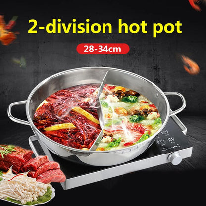 Hot Pot Divider, Shabu Hot Pot Divided Hot Pot Pan, stainless steel Hot Pots with Dividers, Dual Sided Soup Cookware Cooking Hot Pot, Hot pot with Divider and Lid - CookCave