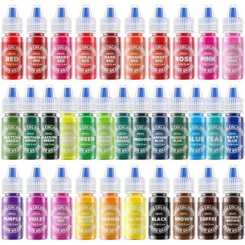 Food Coloring - 33 Food Grade Vibrant Colors Food Coloring Liquid Set, Food Dye Color for Baking, Icing, Cookie, Cake Decorating, Easter Egg, DIY Making Supplies Kit - 0.25 Fl. oz (6 ml)/Bottles - CookCave