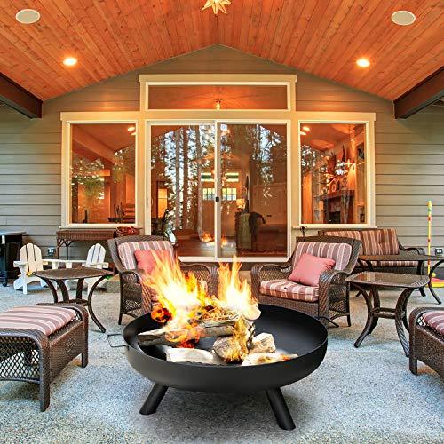 AMAGABELI GARDEN & HOME Fire Pit Outdoor Cast Iron Wood Burning Fire Bowl 28in with A Drain Hole Fireplace Extra Deep Large Round Outside Backyard Deck Camping Heavy Duty Metal Grate Rustproof BG368 - CookCave