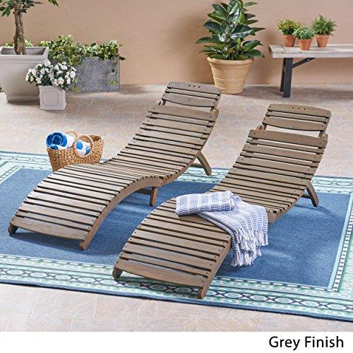 Christopher Knight Home Tycie Outdoor Acacia Wood Foldable Chaise Lounge (Set of 2), Gray Finish - CookCave