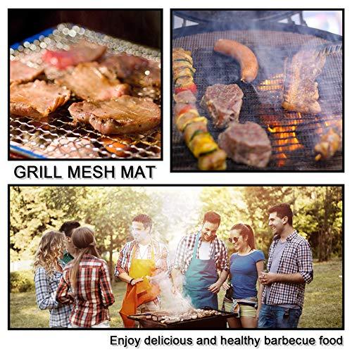 BBQ Grill Mesh Mat Set of 3 - Non Stick Barbecue Grill Sheet Liners Teflon Grilling Mats Nonstick Fish Vegetable Smoking Accessories - Works on Smoker,Pellet,Gas,Charcoal Grill,15.75x13inches - CookCave