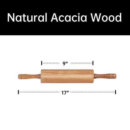 KITEISCAT Acacia Wooden Rolling Pin for Baking- Durable, Non-Stick Dough Roller with Handles- 17 Inches Long For Pizza, Fondant, Crust, Cookie & More- Classic Pastry - CookCave