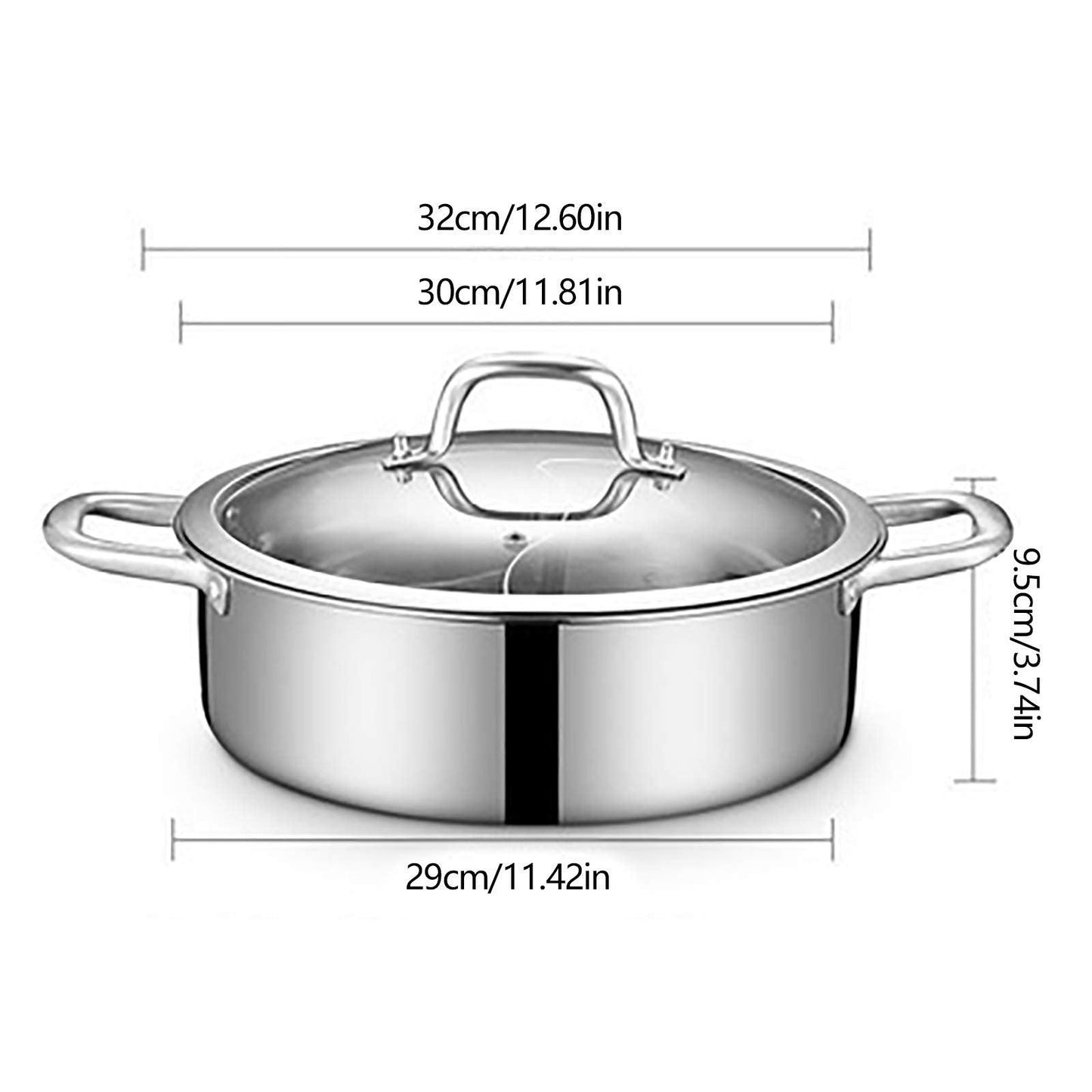 Double-flavor Shabu Shabu Pot with Divider and Lid, Dual Sided Nonstick Hot Pot, 32cm/12.6in Stainless Steel Shabu Shabu Pot, for Induction Cooktop, Gas Stove & Hot Burner, Soup Ladle Included - CookCave