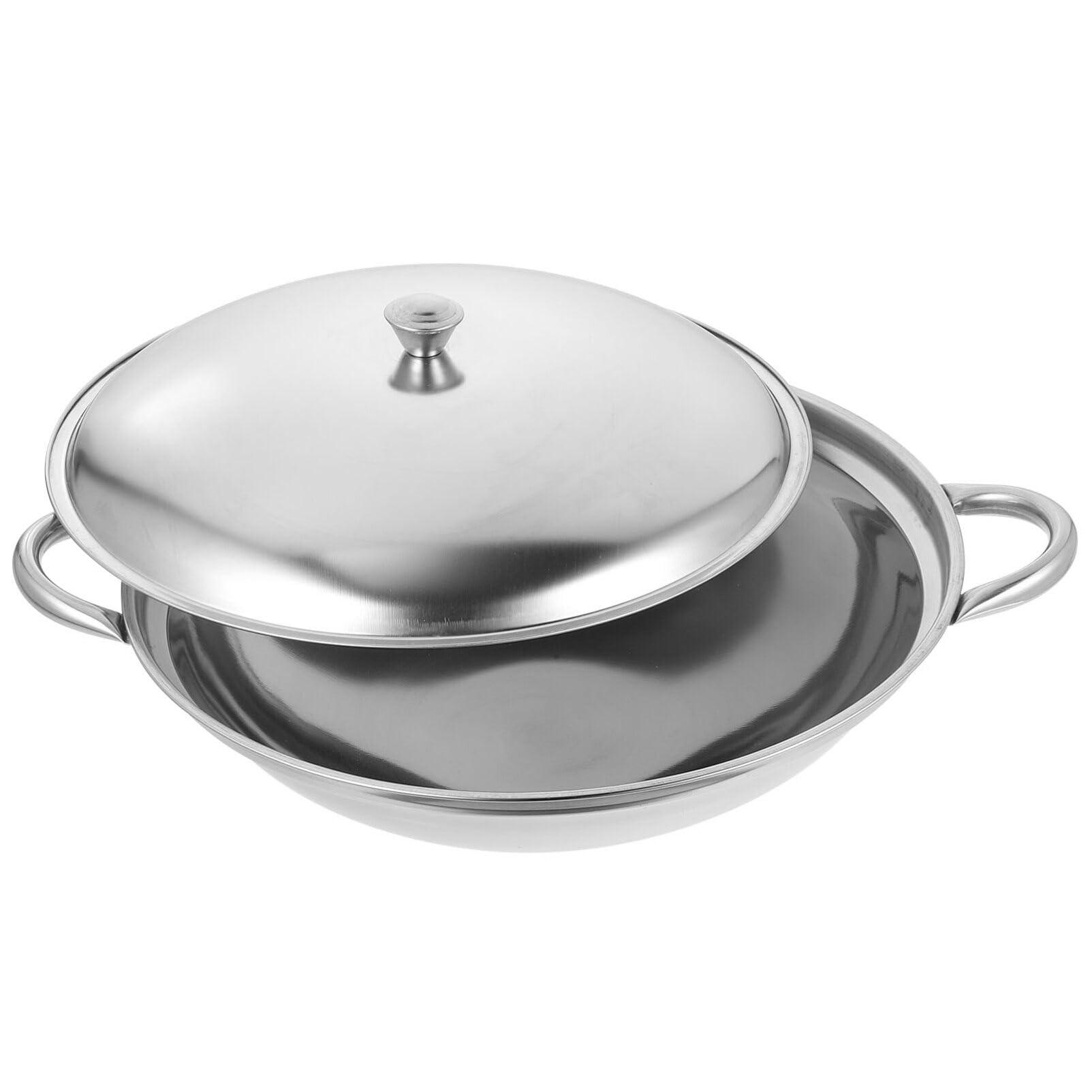 ABOOFAN Stainless Steel Paella Pan with Handles, Skillet Sauce Pan Metal Snack Plate Nonstick Frying Pan for Camping Gathering Oven and Induction Safe 10 Inch - CookCave