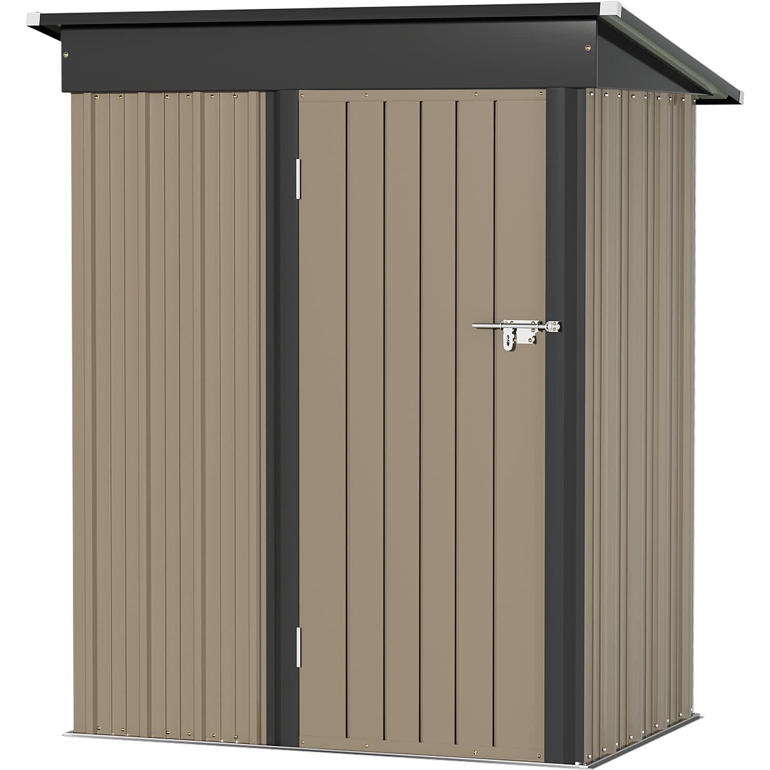 Greesum Metal Outdoor Storage Shed 5FT x 3FT, Steel Utility Tool Shed Storage House with Door & Lock, for Backyard Garden Patio Lawn (5' x 3'), Brown - CookCave