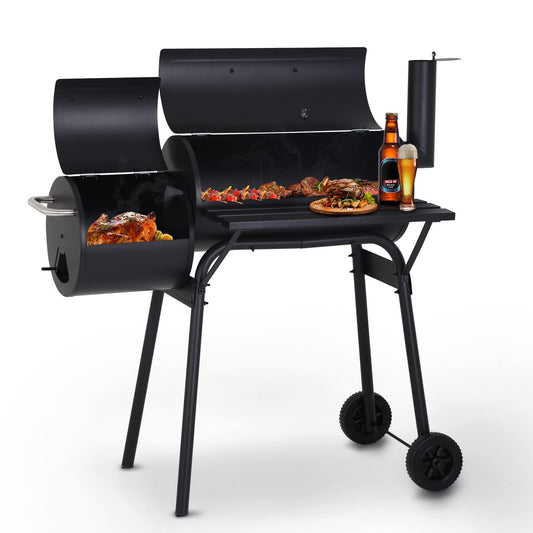 Charcoal Grills Outdoor BBQ Grill Offset Smoker with Wheels Side Fire Box Portable Barbecure Grill for Outdoor Cooking Backyard Camping Picnics,Black - CookCave