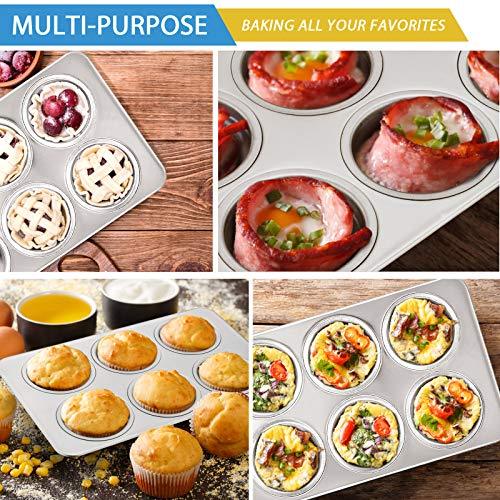 E-far Muffin Pan Set of 2, Stainless Steel Muffin Pan Tin for Baking, 6-Cup Metal Cupcake Pan Tray, Non-toxic & Healthy, Oven & Dishwasher Safe, Regular Size - 11.44 x 7.12 x 1.25 inch - CookCave