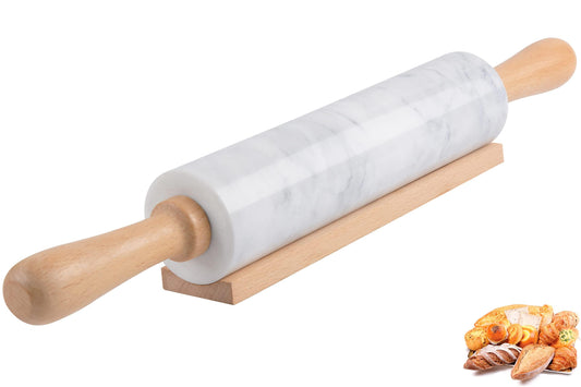 SIPARUI Marble Rolling Pin with Wooden Cradle Thick Handle Set for Baking,18.5 inch Premium Quality Polished Roller for Pizza Dough,Fondant,Pie Crust,Non-Stick Surface Easy to Clean(White) - CookCave