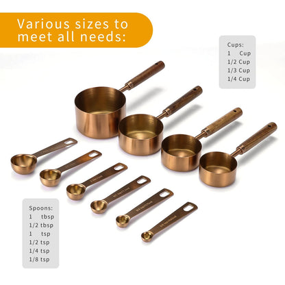 Malmo Measuring Cups and Spoons Set,10-piece with Wooden Handle, Titanium-plating stainless steel, Rose Gold (Rose Gold) (Rose Gold) - CookCave