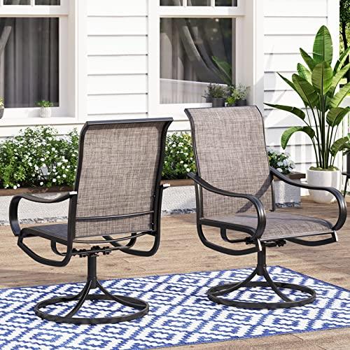 MFSTUDIO 2 Pieces Patio Sling Dining Swivel Chairs with Steel Metal Frame,Bistro Backyard Rocker Chairs Weather Resistant Garden Outdoor Furniture, Ash-ish Brown Fabric and Black Frame - CookCave