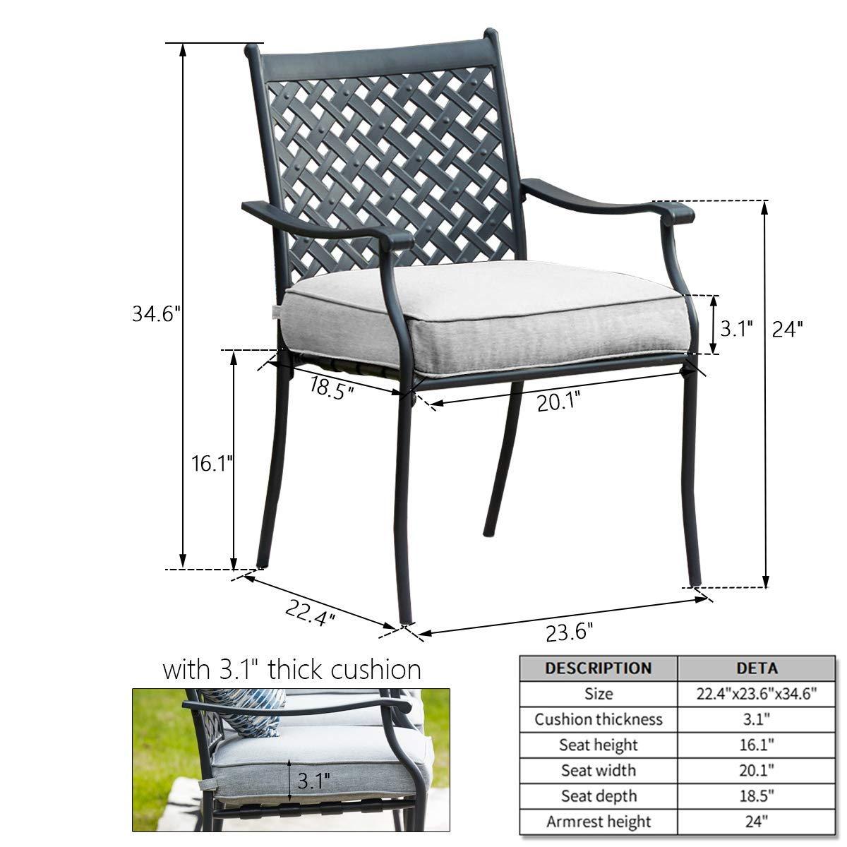 Top Space Metal Dining Chair Indoor Outdoor Use Patio Dinning Chairs Set,Dining Bistro Cafe Side Metal Chairs Set of 4 with Arms and Seat Cushions(4 PC, Grey) - CookCave