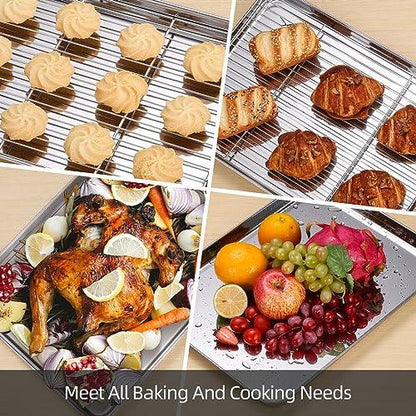 Amrules Baking Sheet with Cooling Rack Set, 3 Premium Stainless Steel Cookie Sheets and 3 Wire Racks, Kitchen Nonstick Baking Pans Set, Includes 3 Different Sizes, Heavy Duty Non Toxic, Easy to Clean - CookCave