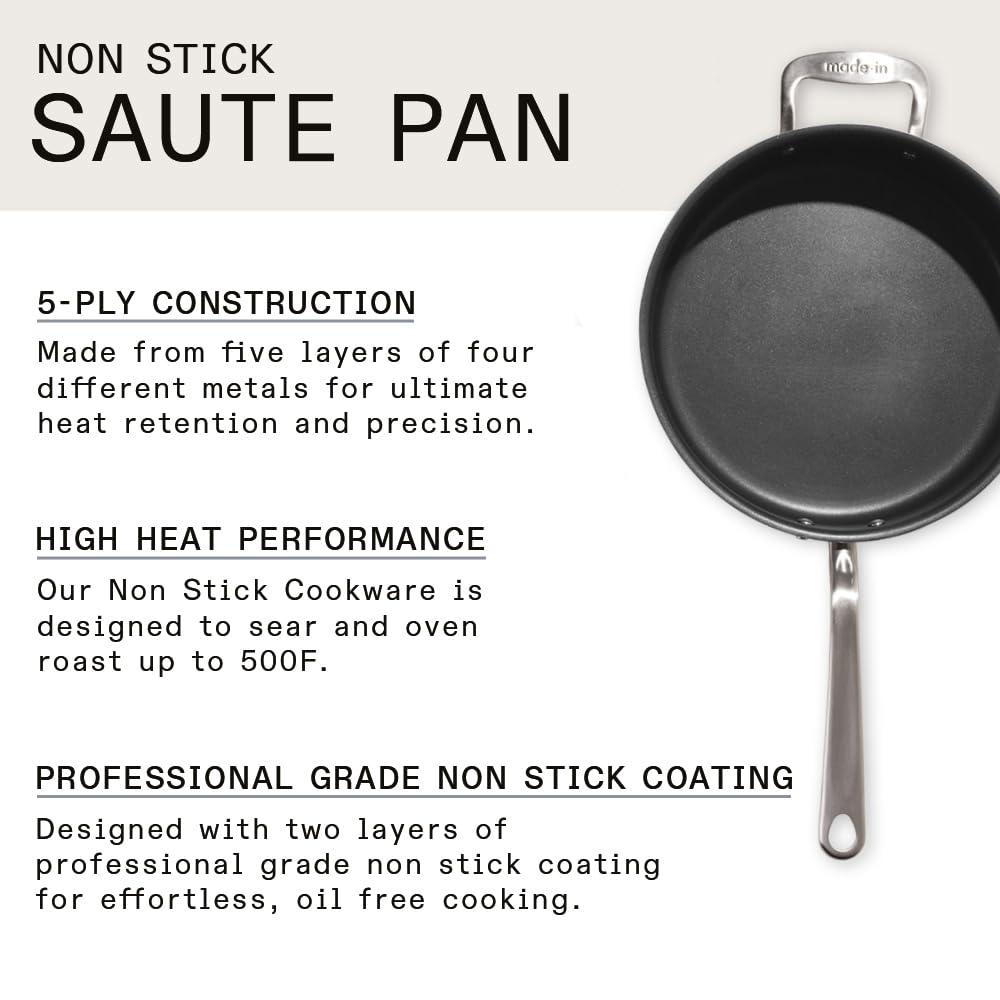 Made In Cookware - 3.5 Quart Non Stick Saute Pan With Lid - 5 Ply Stainless Clad - Professional Cookware - Made in Italy - Induction Compatible - CookCave
