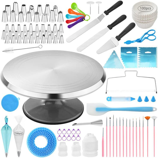 301Pcs Cake Decorating Kit Baking Tools - Aluminium Revolving Cake Turntable, Reusable Piping Bags and Tips set, Icing Spatula Baking Accessories for Cake Cupcake Cookie Decorating - CookCave