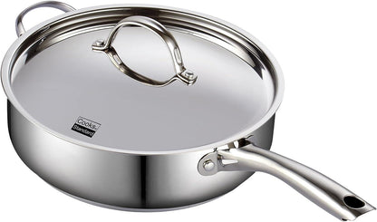 Cooks Standard Classic Stainless Steel Saute Pan 11-inch, 5 Quart Induction Cookware Deep Frying Pan Cooking Skillet with Lid, Stay-Cool Handle - CookCave