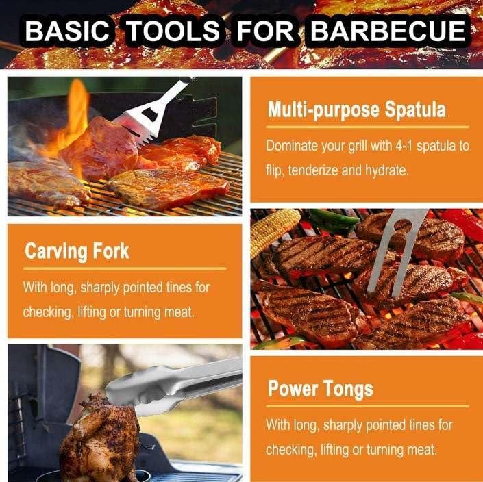 Complete BBQ Utensils 22 Pcs Set BBQ Tools Set Stainless Steel Grilling Kit with Fork, Tongs, Knife, and Spatula, Stainless Steel Grill Tools Set for Outdoor Camping Barbecue, Father’s Day, Birthday - CookCave