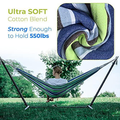 Backyard Expressions - 914920 - Ocean Floor Pattern - Portable Double 2 Person Outdoor Hammock with Stand - Green and Blue - 9 x 3 Foot Hammock - CookCave