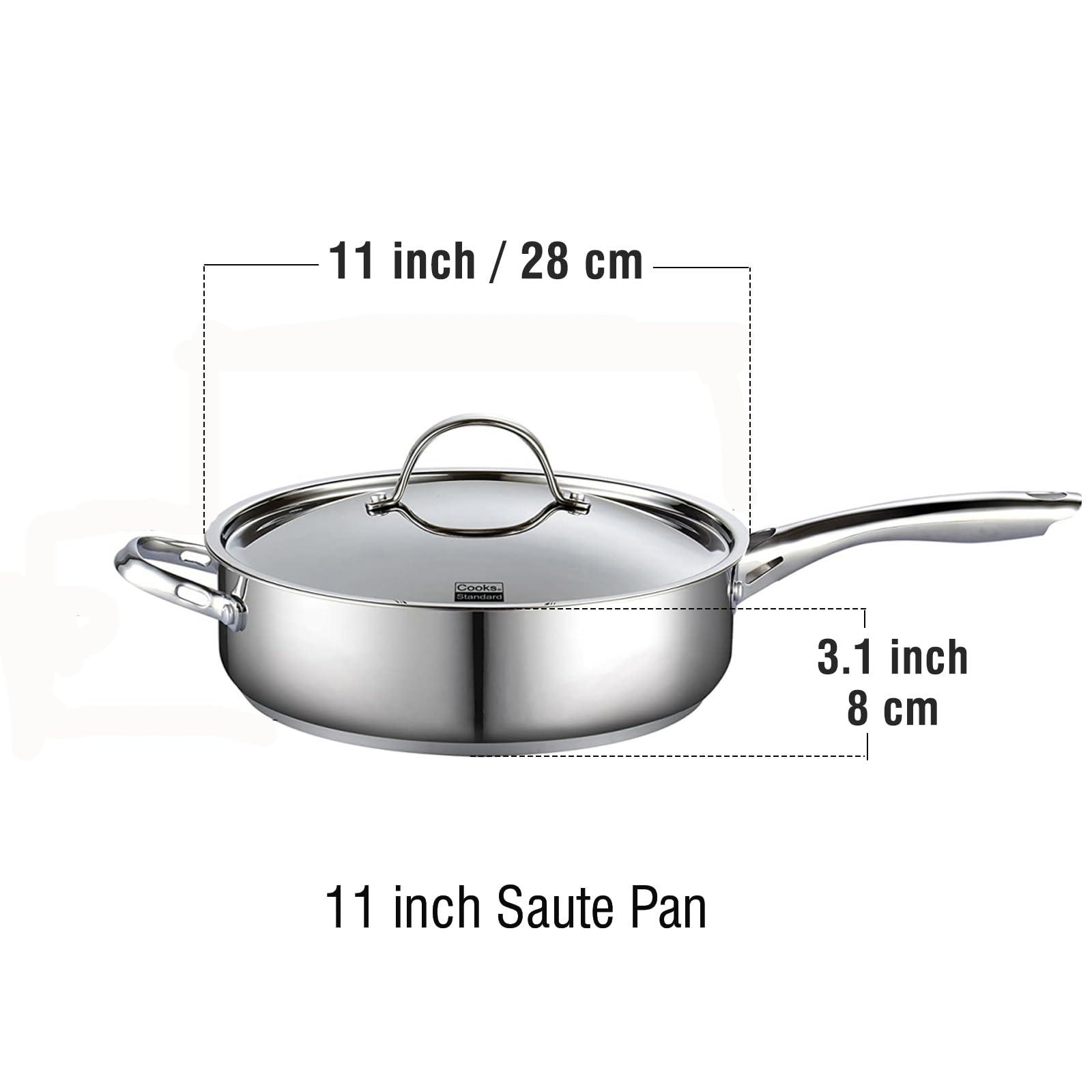 Cooks Standard Classic Stainless Steel Saute Pan 11-inch, 5 Quart Induction Cookware Deep Frying Pan Cooking Skillet with Lid, Stay-Cool Handle - CookCave