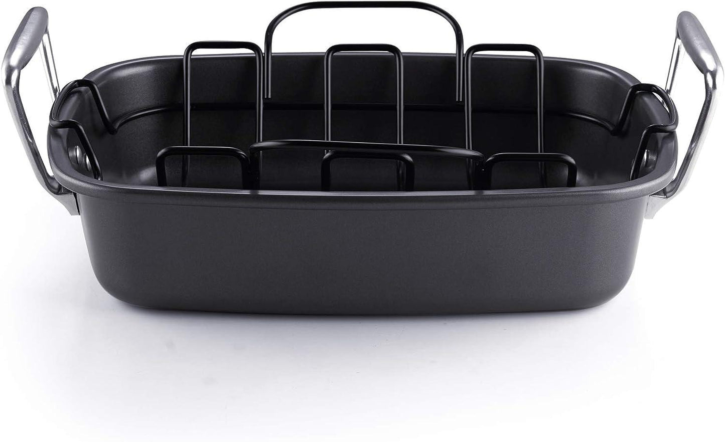Cook N Home Nonstick Roasting Pan Bakeware Roaster with Rack, 17x13-inches, Black - CookCave