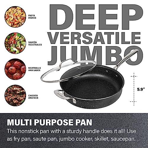 Granitestone Sauté Pan with Lid - 5.5 Quart. Non Stick Deep Frying Pan with Lid, Large Frying Pan, Oven Safe Skillet with Lid, Multipurpose Jumbo Cooker, Stovetop & Dishwasher Safe, 100% PFOA Free - CookCave