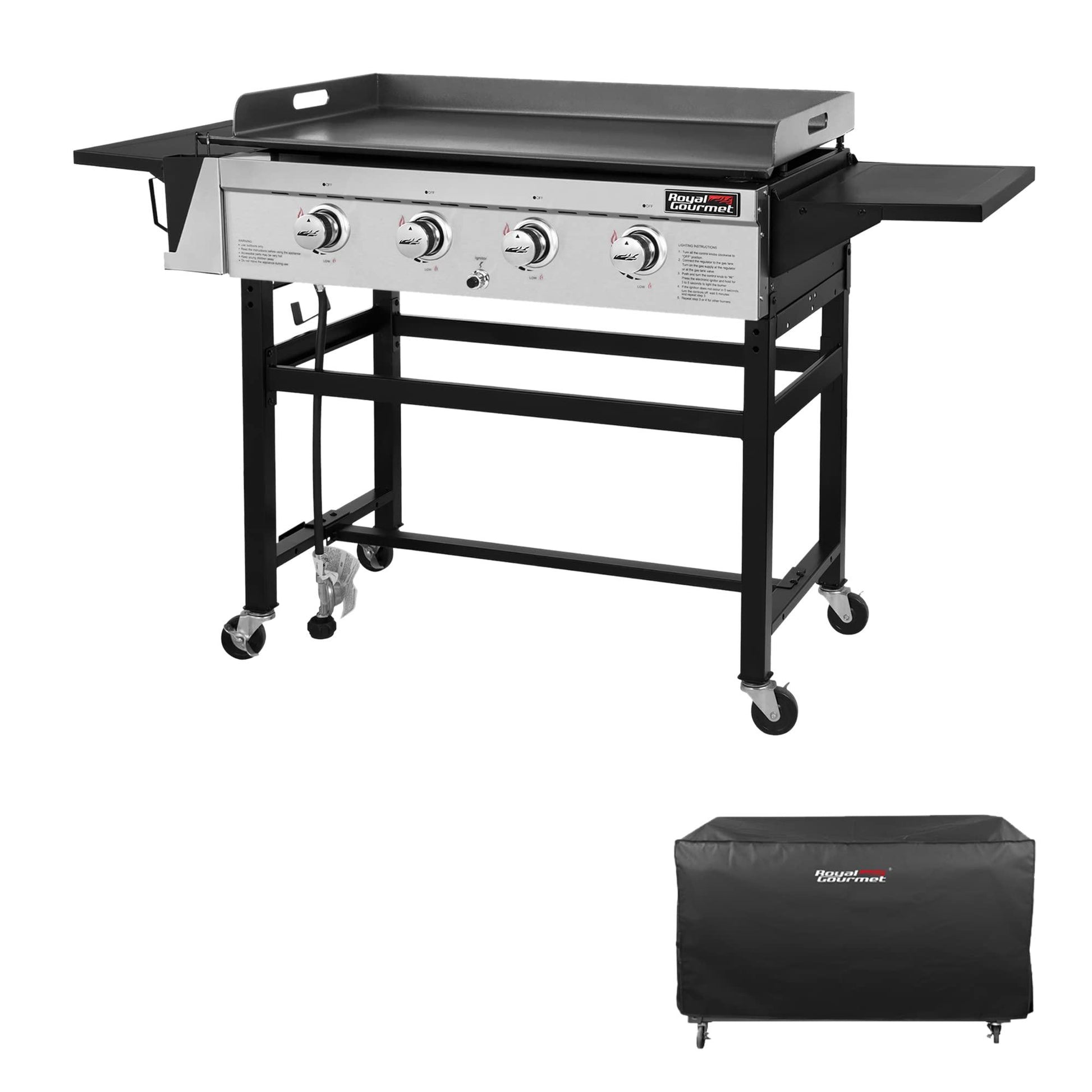 Royal Gourmet 4 Burner Flat Top Grill Griddle Combo Outdoor propane Gas Griddle, GB4001C, 52,000 BTU For Outdoor Events, Camping, BBQ 61.02*23.62*37.60 inches - CookCave