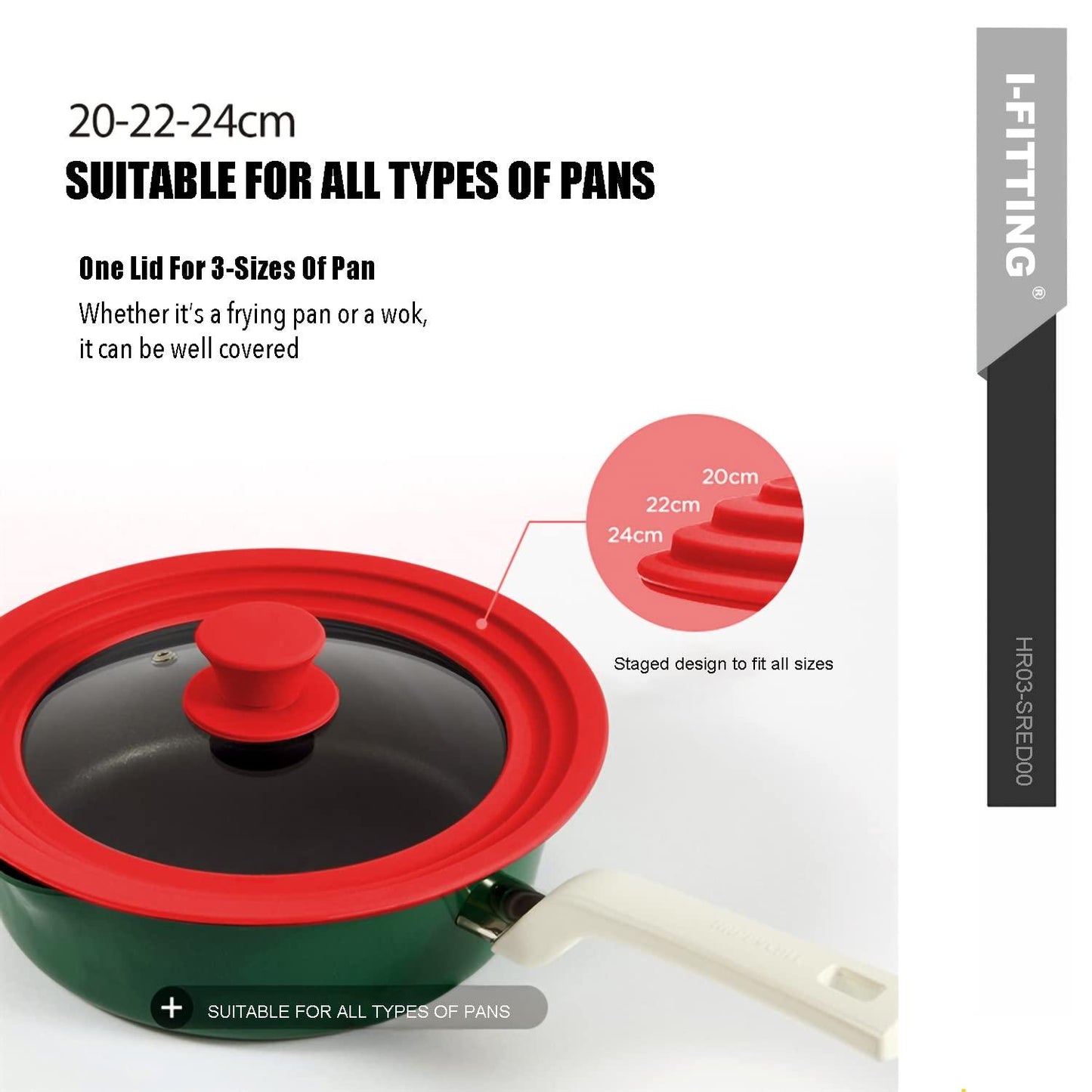 Universal Lid for Pot,Pan,Skillet Fits 6.5",7",8" Cookware Silicon lid Dishwasher Safe, Replacement Lid Vented Tempered Glass with Heat Resistant Silicone Rim By HR Huare Technology, Red,1 Pack - CookCave