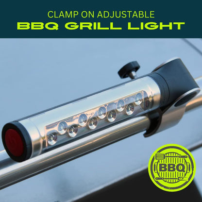 LIGHTACCENTS Barbecue Grill Light, Battery Operated LED BBQ Grill Light, Aluminum Clamp, Adjustable 180 Degrees, 10 LED Bulbs, Perfect for Outdoor Kitchen - CookCave